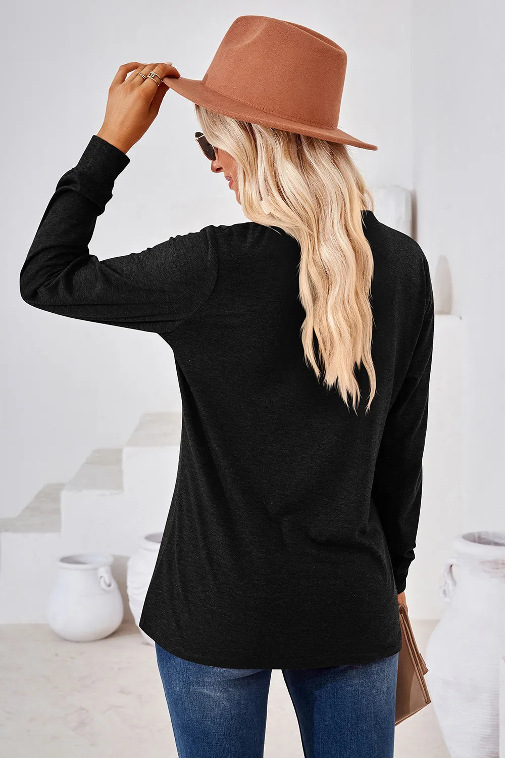 Notched Button Detail Long Sleeve T-shirt (16)