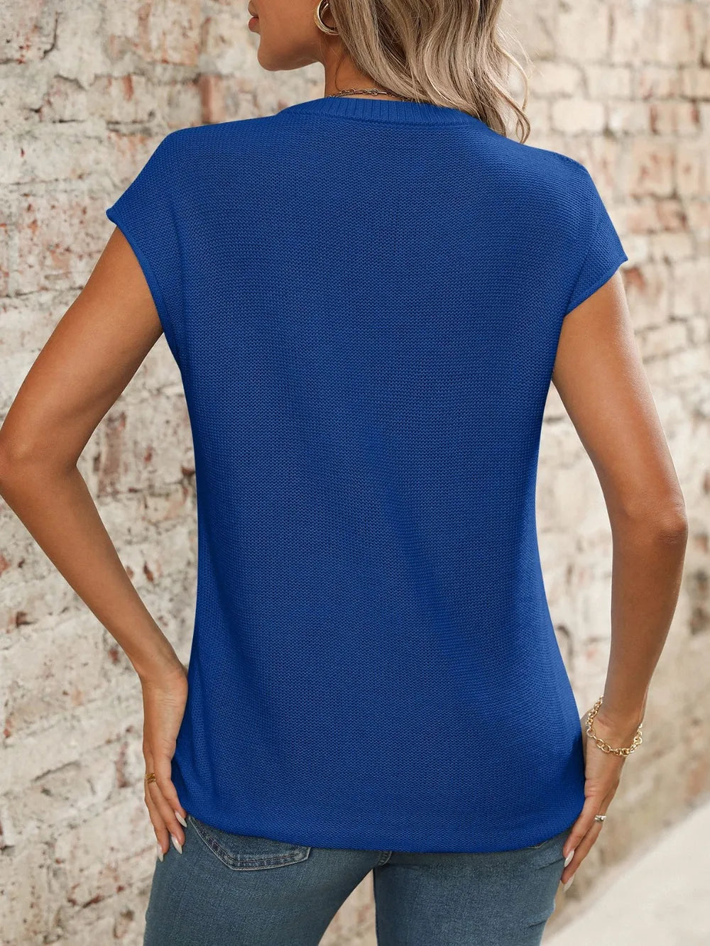 V-neck Short Sleeve Knit Top (16)