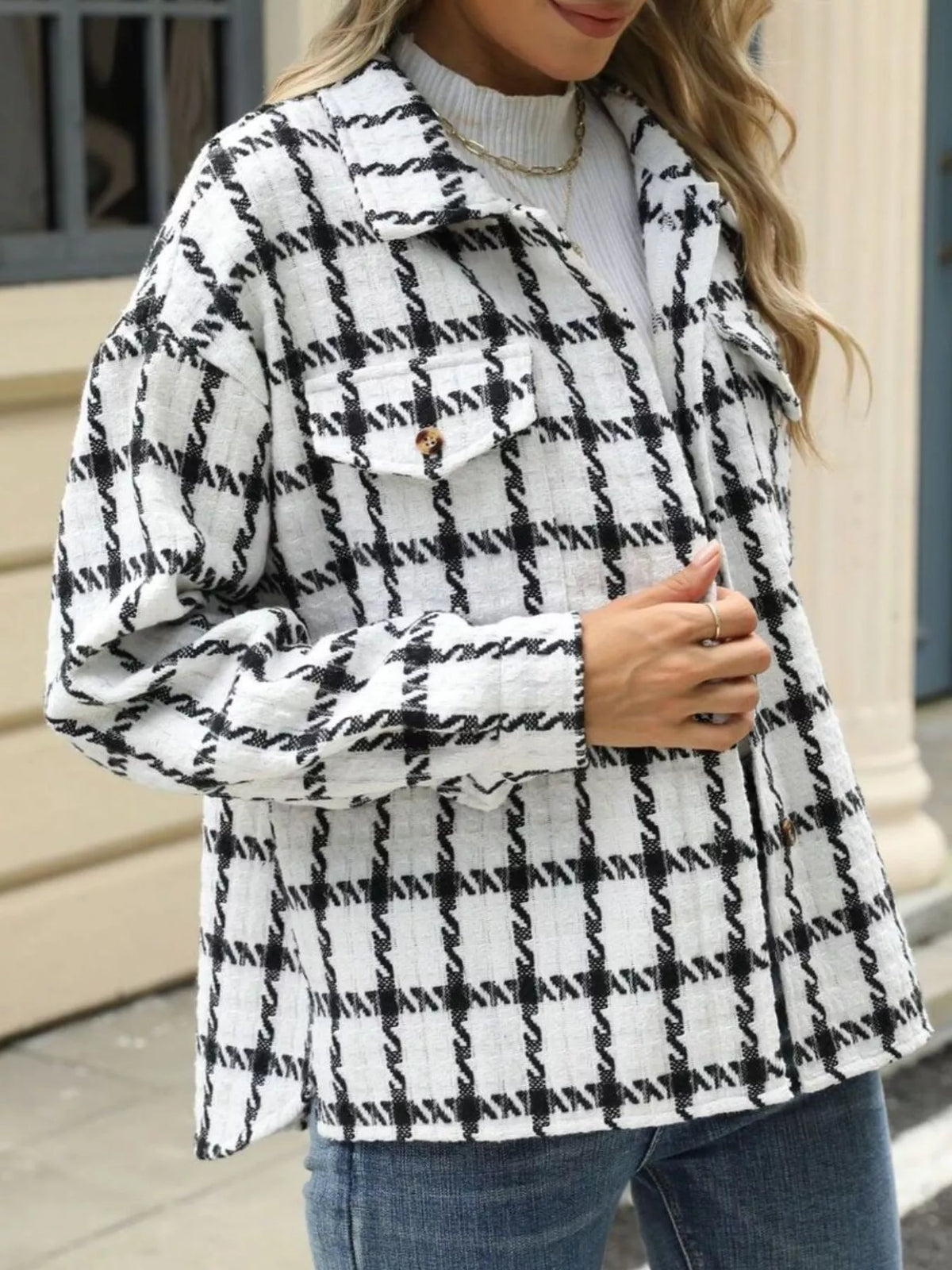 Plaid Button Up Long Sleeve Jacket (3)