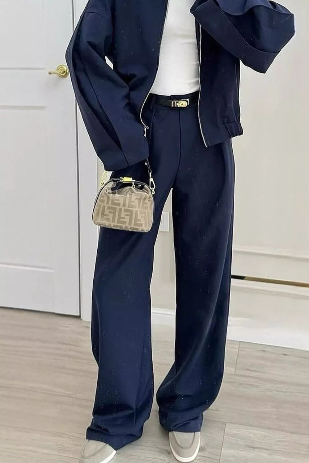 Zip-up Jacket Wide-leg Pants Set (12)