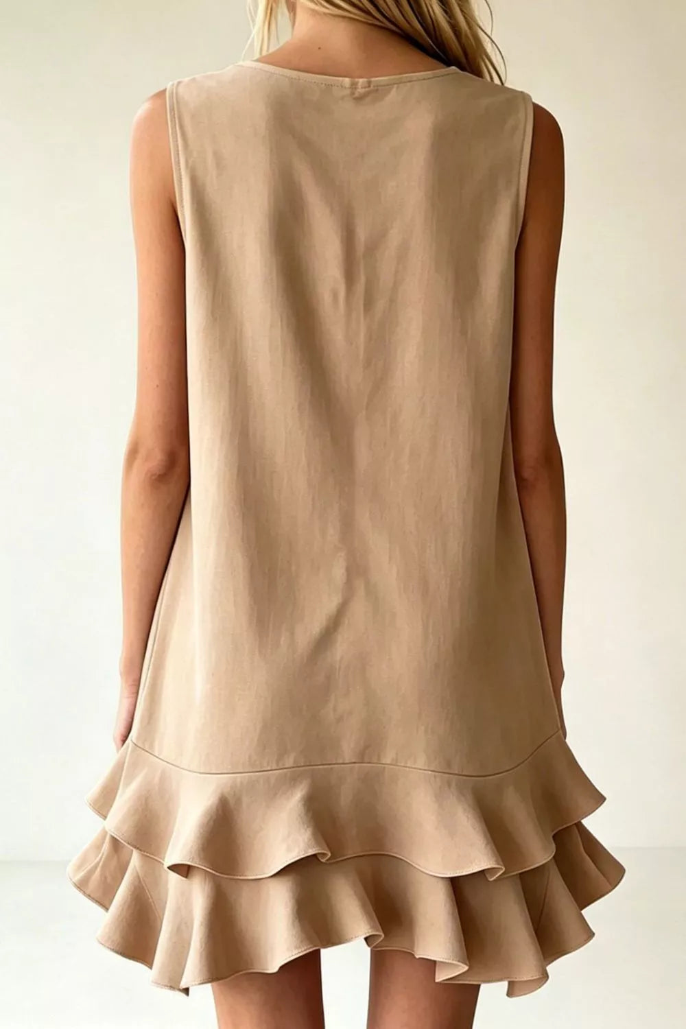 Full Size Sleeveless V-neck Ruffle Hem Mini Dress Plus (14)