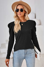 Round Neck Puff Sleeve Blouse (8)