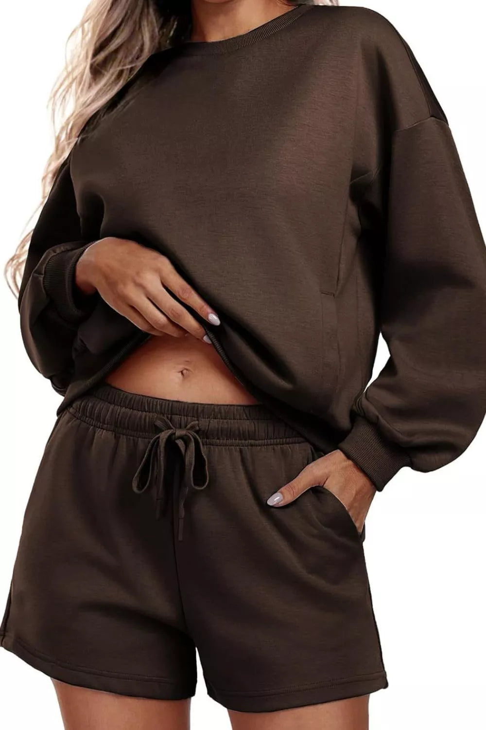 Round Neck Sweatshirt Shorts Set (16)