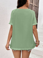 Round Neck Raglan Sleeve Fringe Detail Top (2)