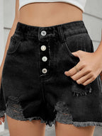 Distressed Raw Hem Denim Shorts (14)