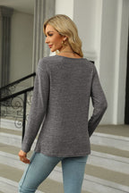 Square Neck Long Sleeve Slit T-shirt (2)