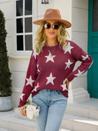 Star Round Neck Dropped Shoulder Sweater (19)