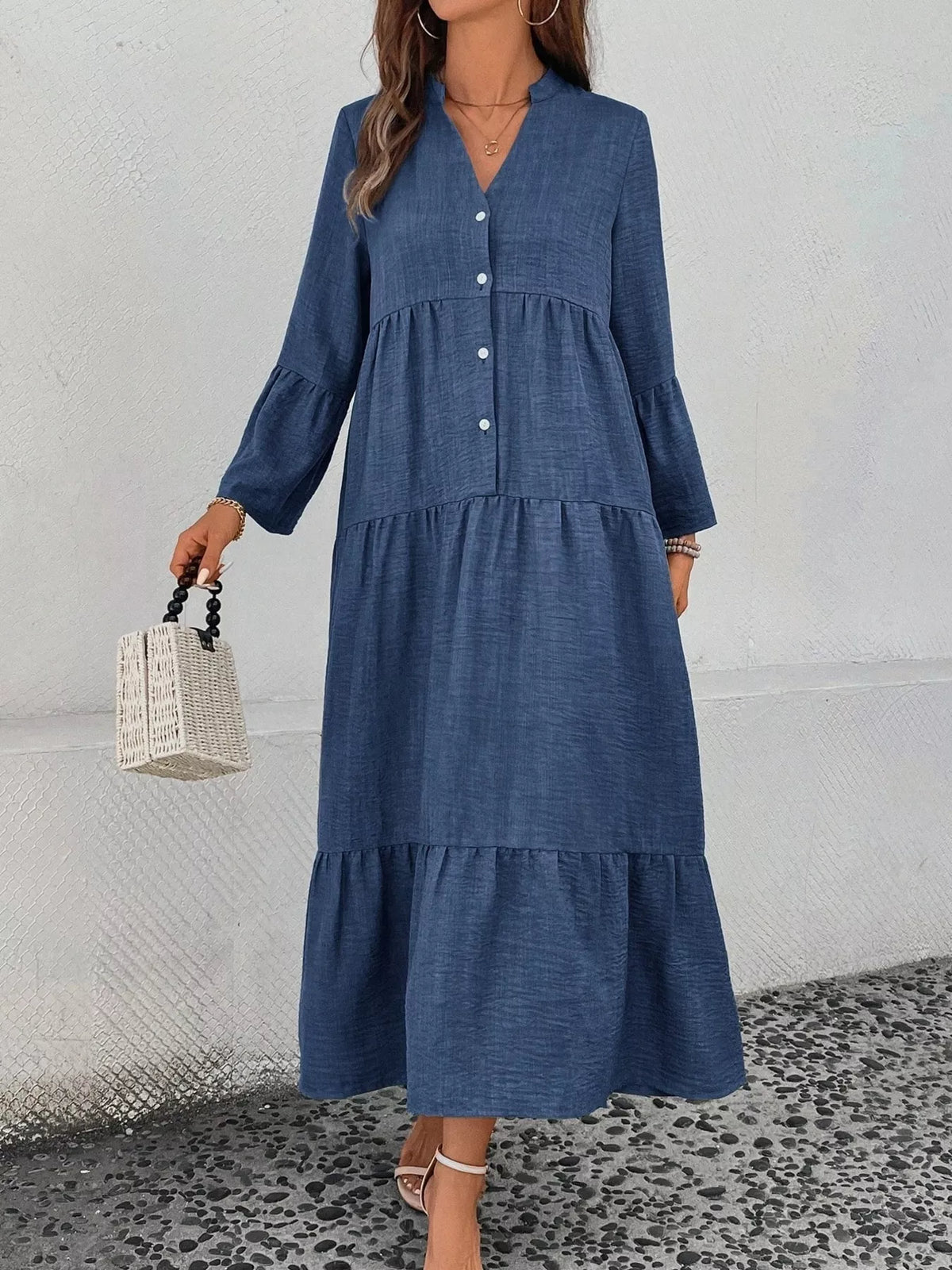 Ruffle Hem Button Front Tiered Dress (13)