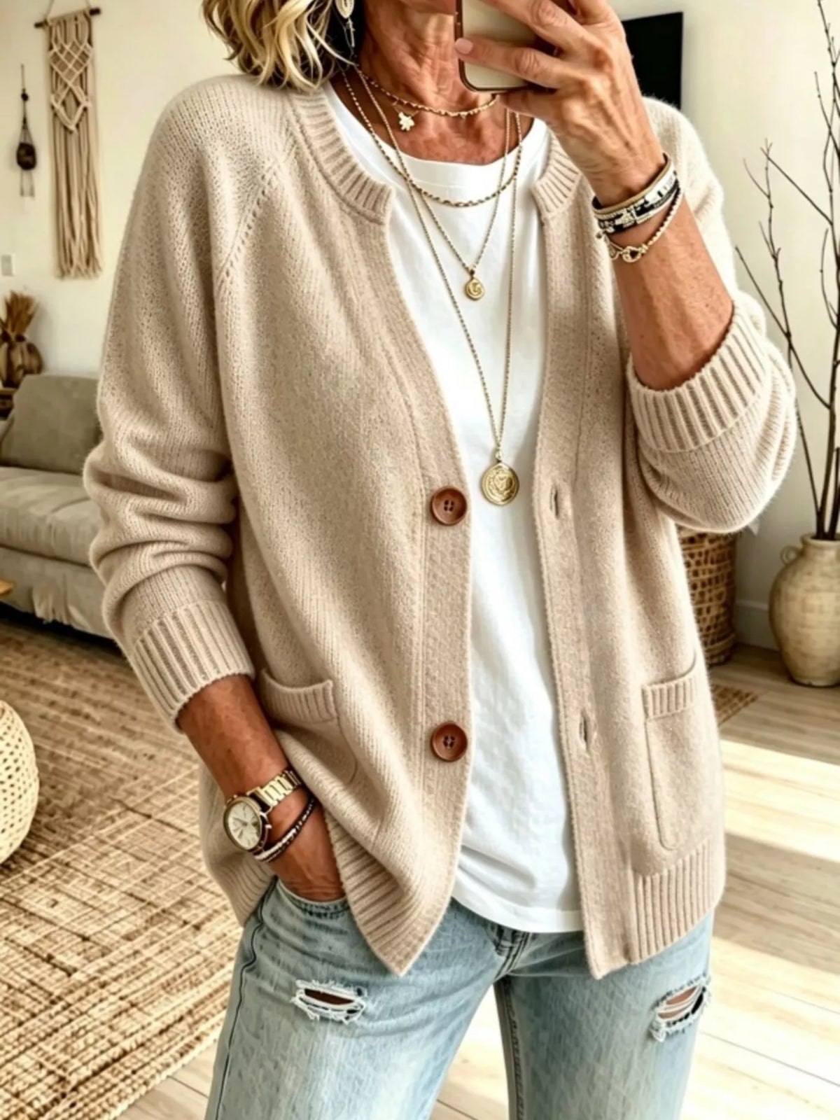 Full Size Button Up Raglan Sleeve Cardigan Plus (4)