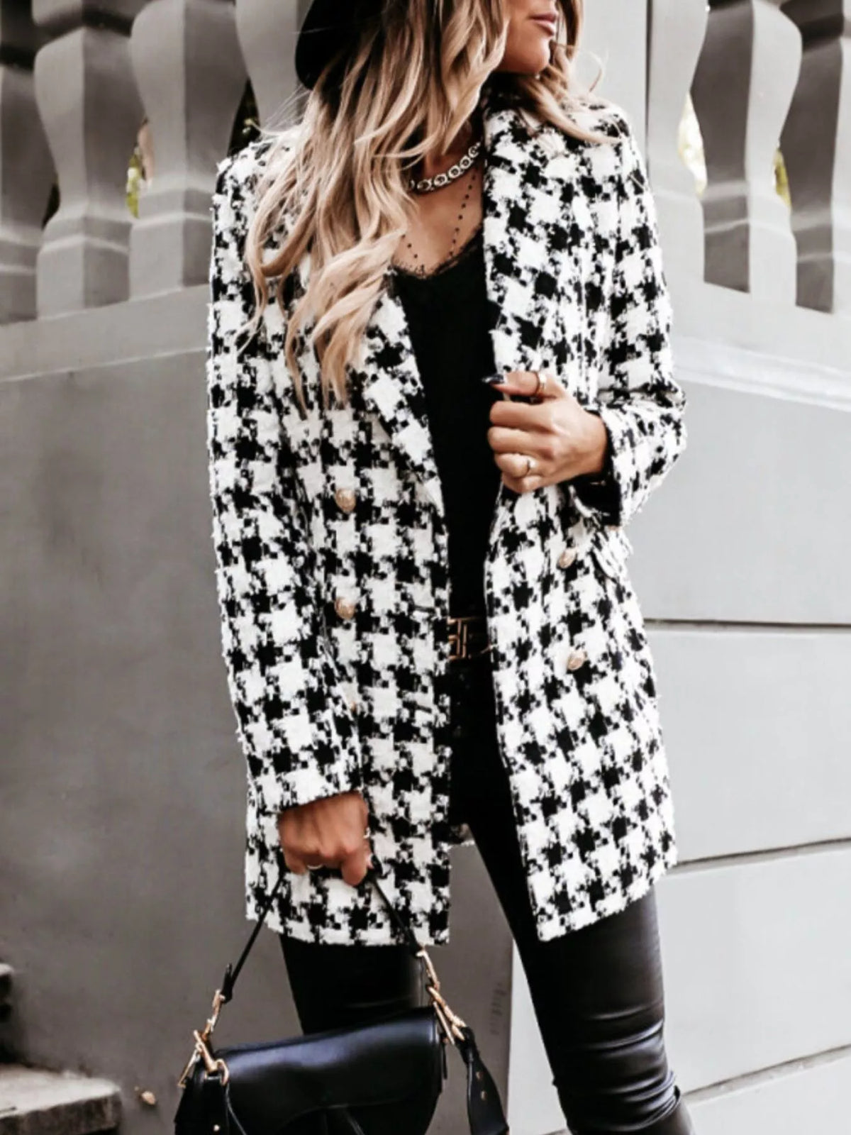 Plaid Tweed Double-breasted Coat (3)
