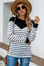 Striped Round Neck Long Sleeve T-shirt (14)