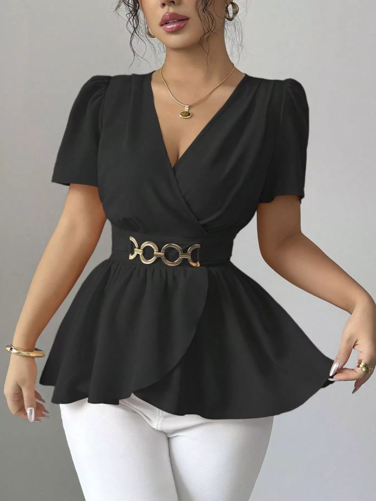 Surplice Short Sleeve Blouse (3)