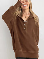 Full Size Snap Button Placket Dropped Shoulder Hoodie Plus (35)