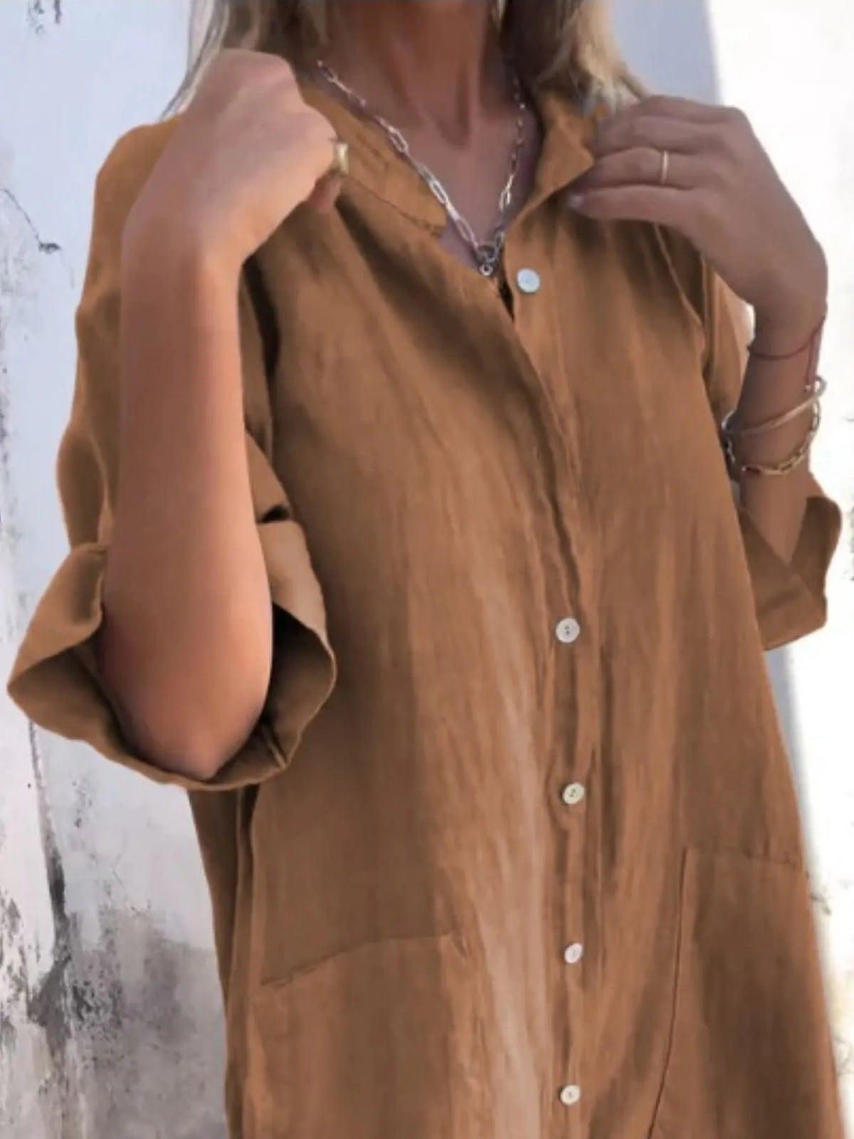 Full Size Casual Linen Button-down Shirt Dress Plus (15)