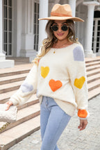 Heart Pattern Round Neck Long Sleeve Sweater (2)