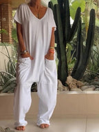 Loose V-neck Wide Leg Jumpsuit (2)