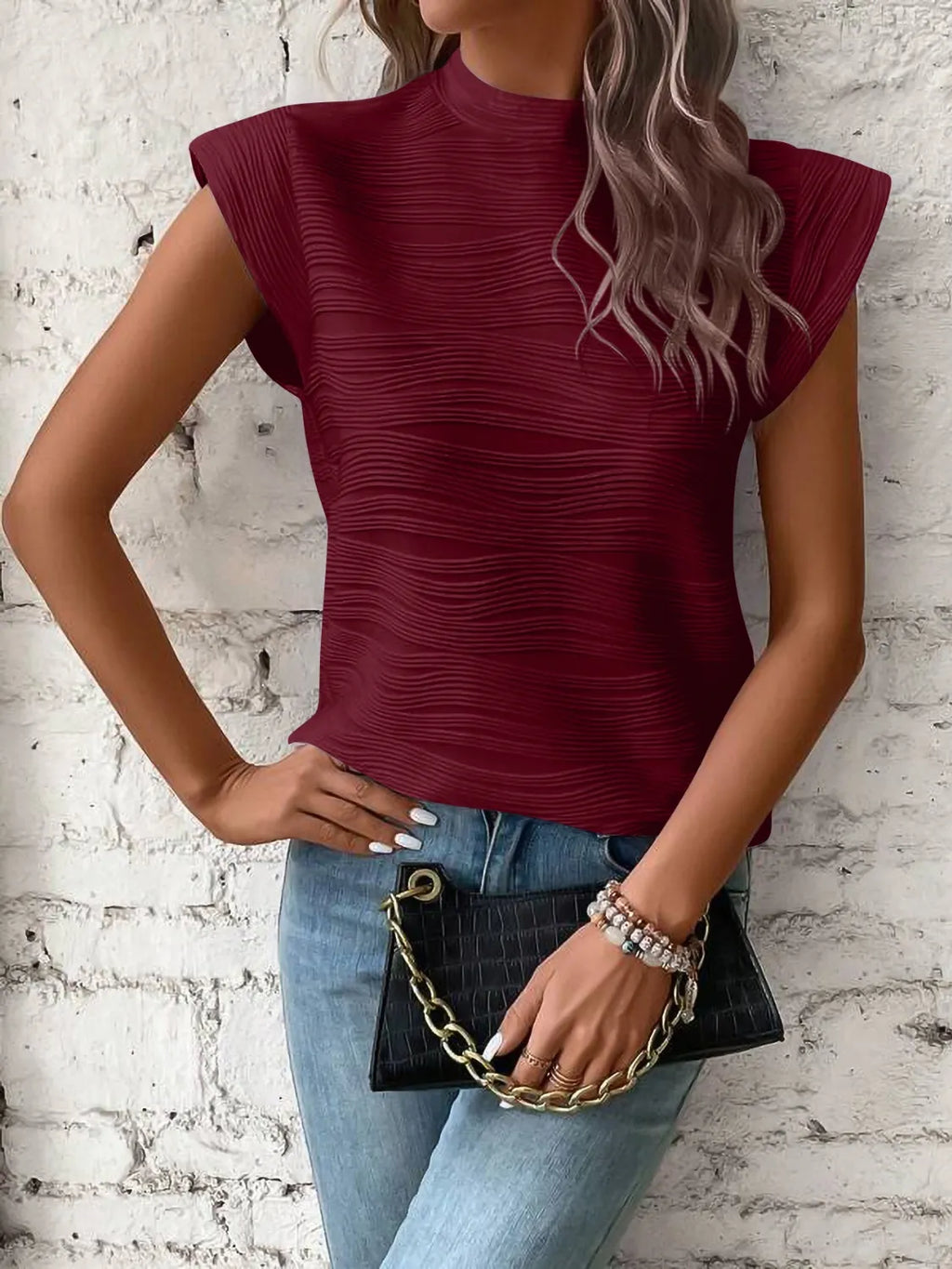 Mock Neck Cap Sleeve Top (21)