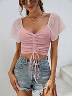 Drawstring Short Sleeve Crop Top (12)