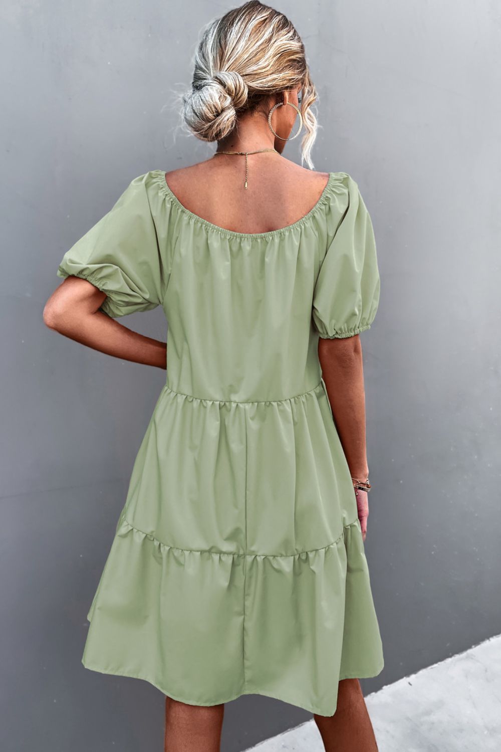 Square Neck Short Sleeve Mini Dress (8)