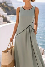 Sleeveless Casual Maxi Dress Contrast Trim (6)
