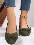 Bow Solid Color Round Toe Flat Slip-ons (5)
