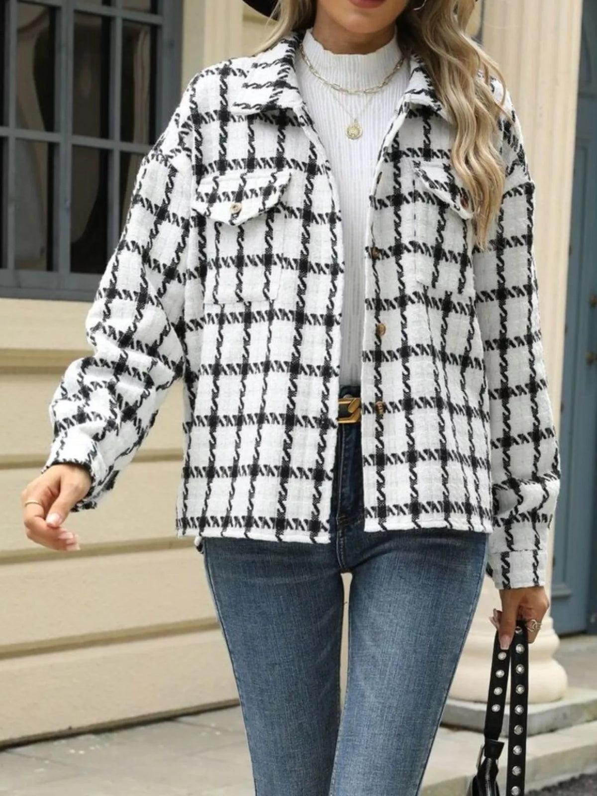 Plaid Button Up Long Sleeve Jacket (6)
