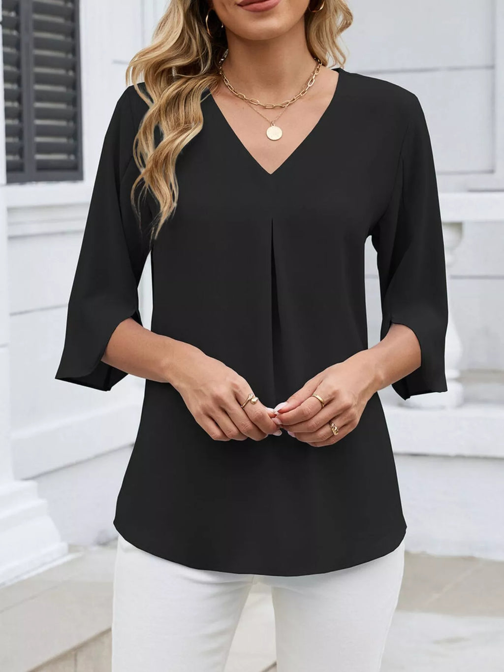 V-neck 3/4 Sleeve Blouse (7)