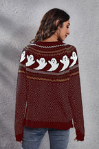 Ghost Pattern Round Neck Long Sleeve Sweater (17)