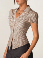 Striped Collared Neck Short Sleeve Shirt (13)