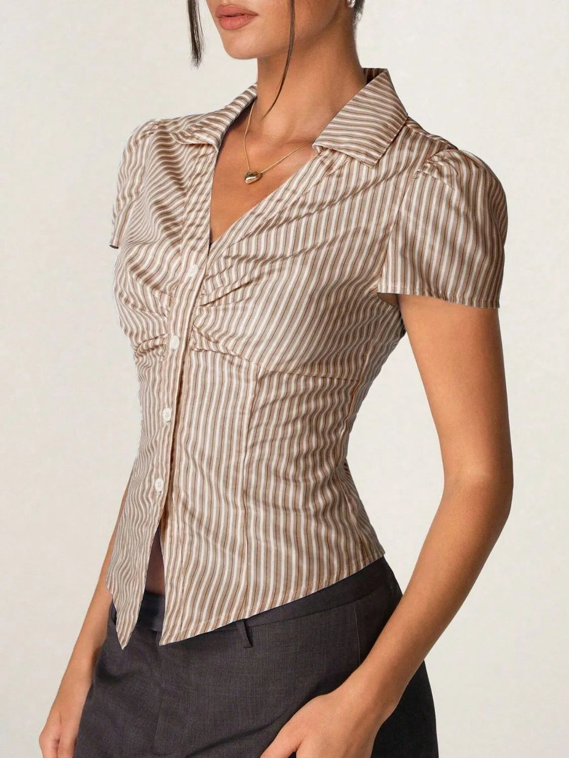 Striped Collared Neck Short Sleeve Shirt (13)