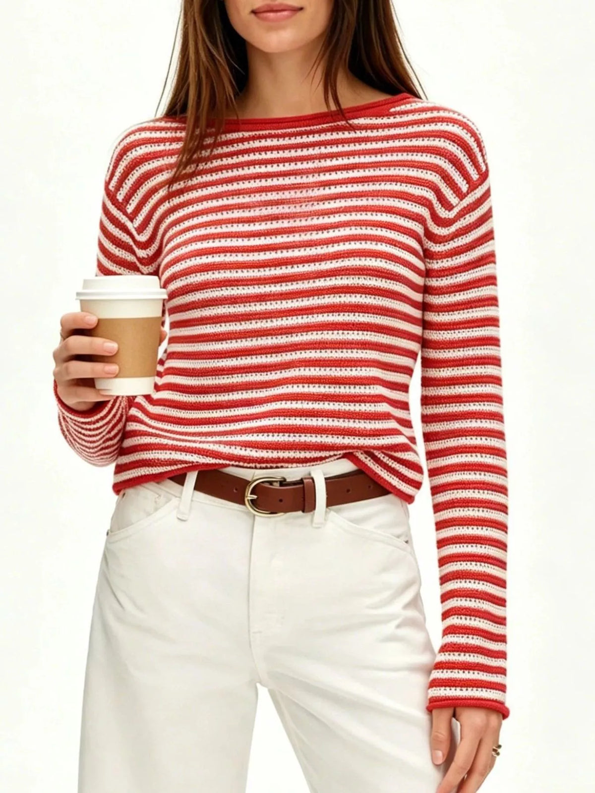 Striped Boat Neck Knit Sweater (6)