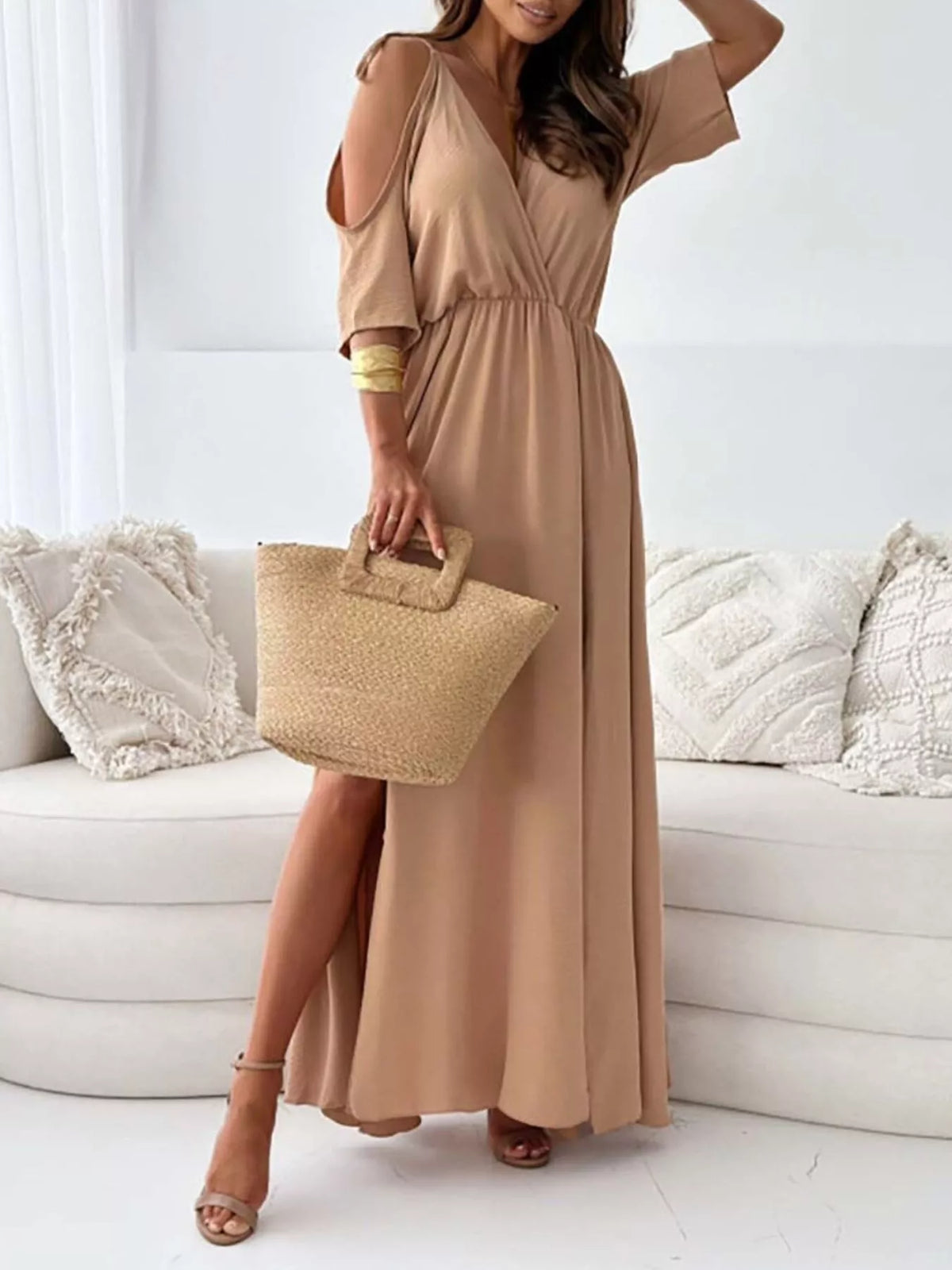 Slit Cold Shoulder Maxi Dress (10)