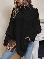 Cable Knit Turtleneck Cape Sweater (15)