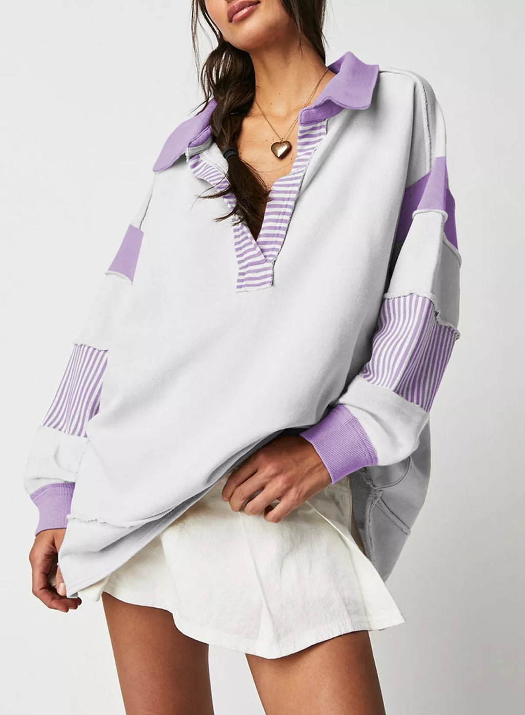 Block Striped Johnny Collar Sweatshirt (10)
