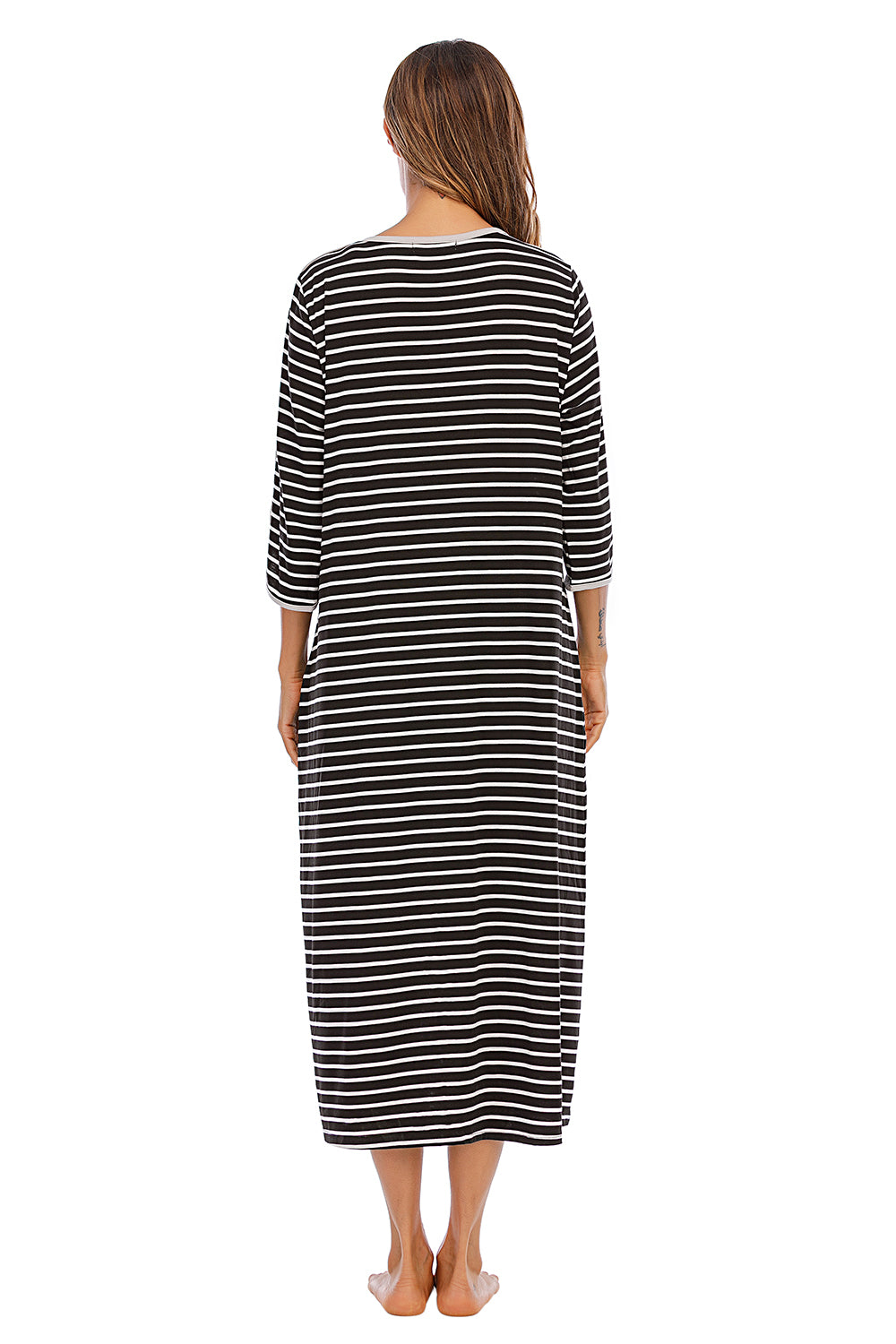 Round Neck Three-quarter Sleeve Midi Night Dress (18)