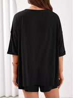 Casual Solid Color V-neck Top Shorts Set (24)