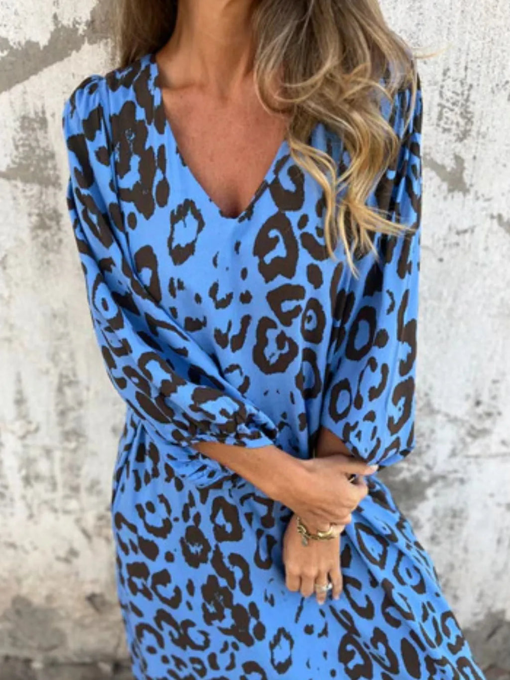 Full Size Printed V-neck Dress Pockets Plus (23)