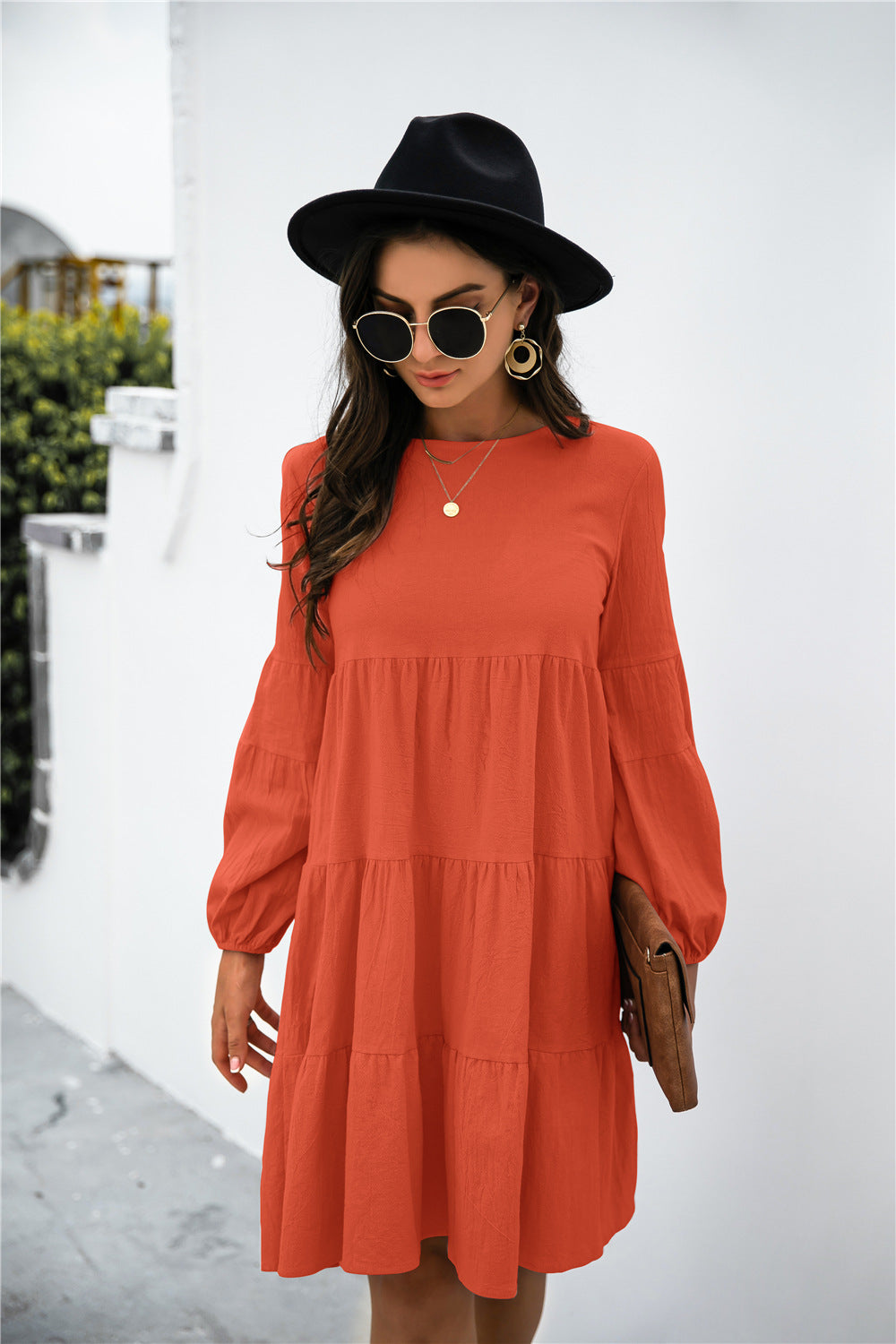 Balloon Sleeve Keyhole Tiered Dress (5)
