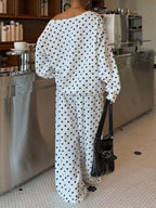 Polka Dot Boat Neck Top Pants Set (9)