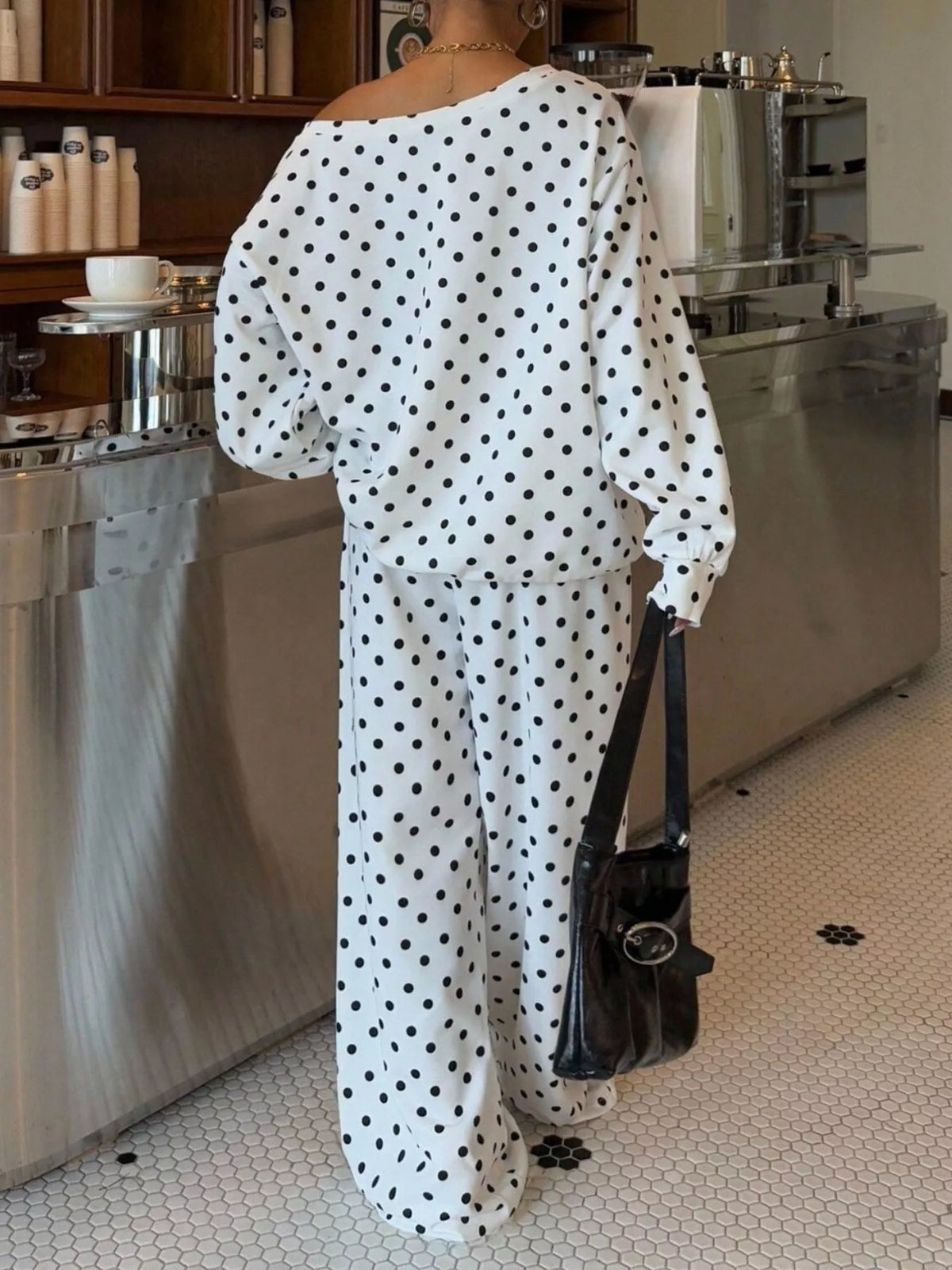 Polka Dot Boat Neck Top Pants Set (9)
