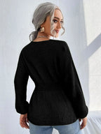 Notched Dropped Shoulder Knit Top (5)