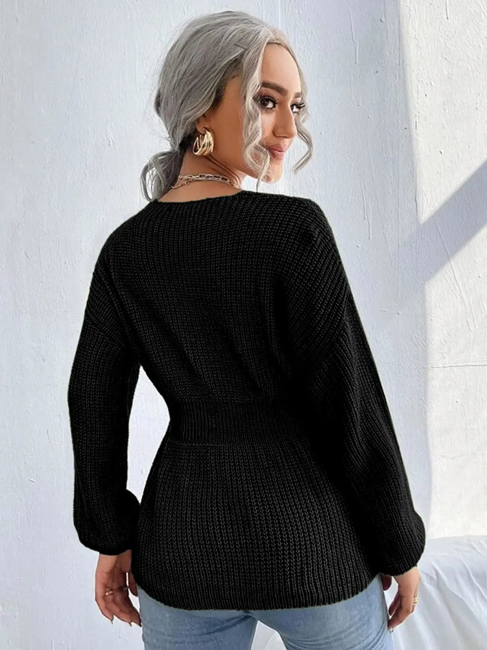 Notched Dropped Shoulder Knit Top (5)