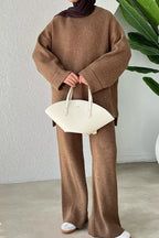 Dropped Shoulder Knit Sweater Wide Leg Pants Set (6)