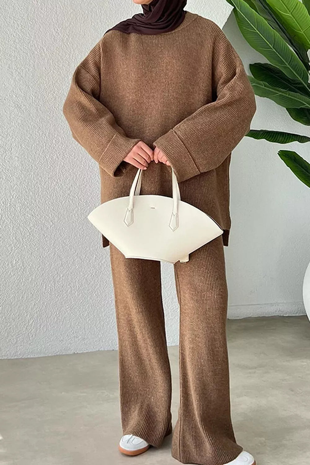 Dropped Shoulder Knit Sweater Wide Leg Pants Set (6)