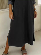 Side Slit V-neck Midi Dress (2)
