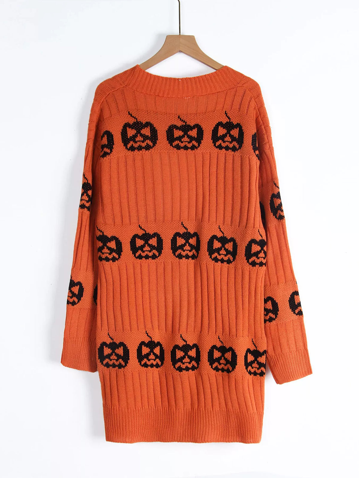 Halloween Pumpkin Open Front Knit Cardigan (10)