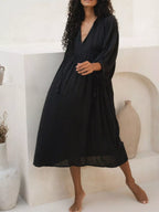 Tie Neck 3/4 Sleeve Midi Dress (13)