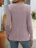 Decorative Button Striped Square Neck Long Sleeve T-shirt (19)