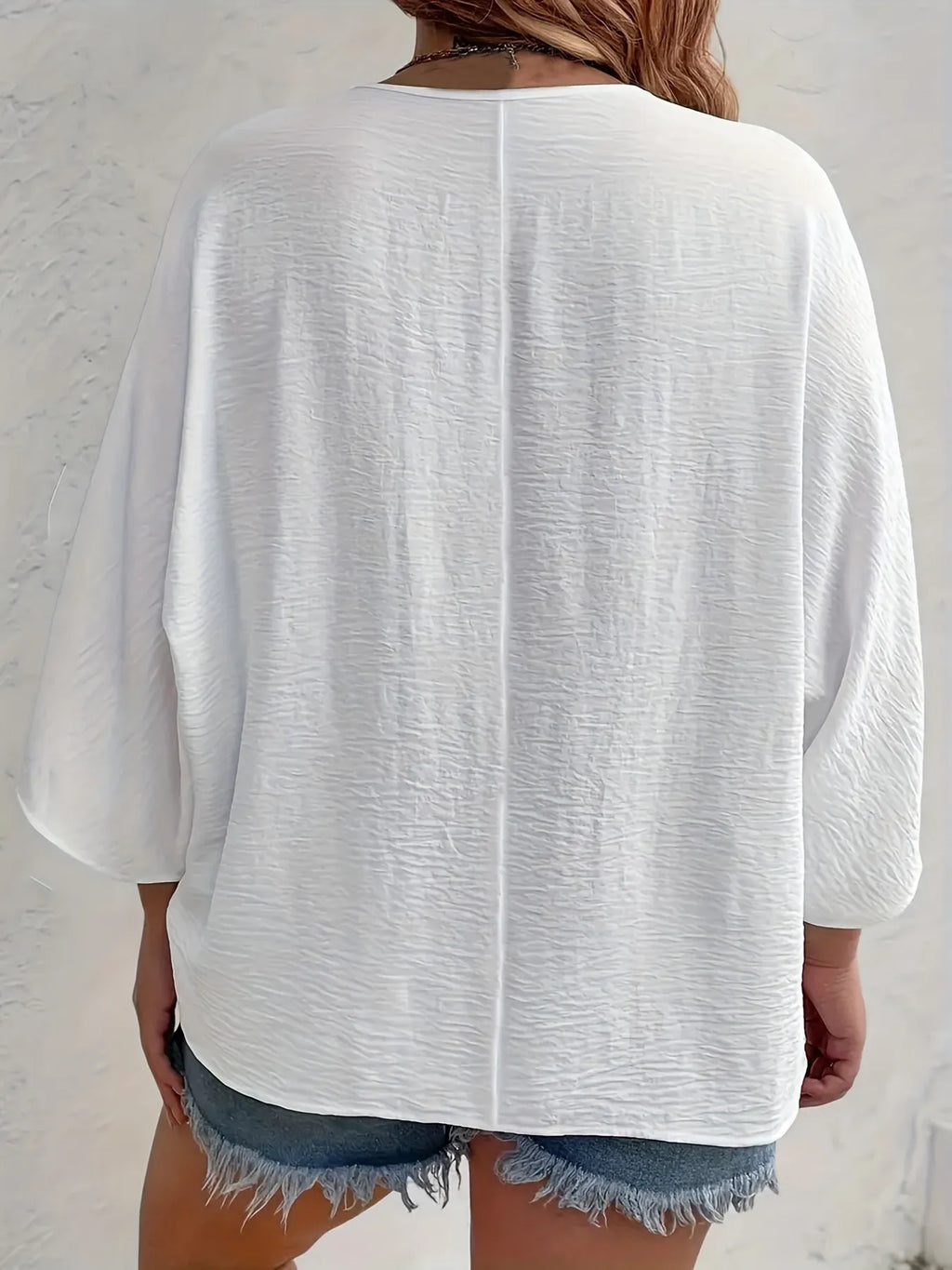 Full Size Casual V-neck Button Down Relaxed Fit Blouse Plus (2)