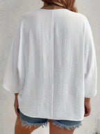 Full Size Casual V-neck Button Down Relaxed Fit Blouse Plus (2)